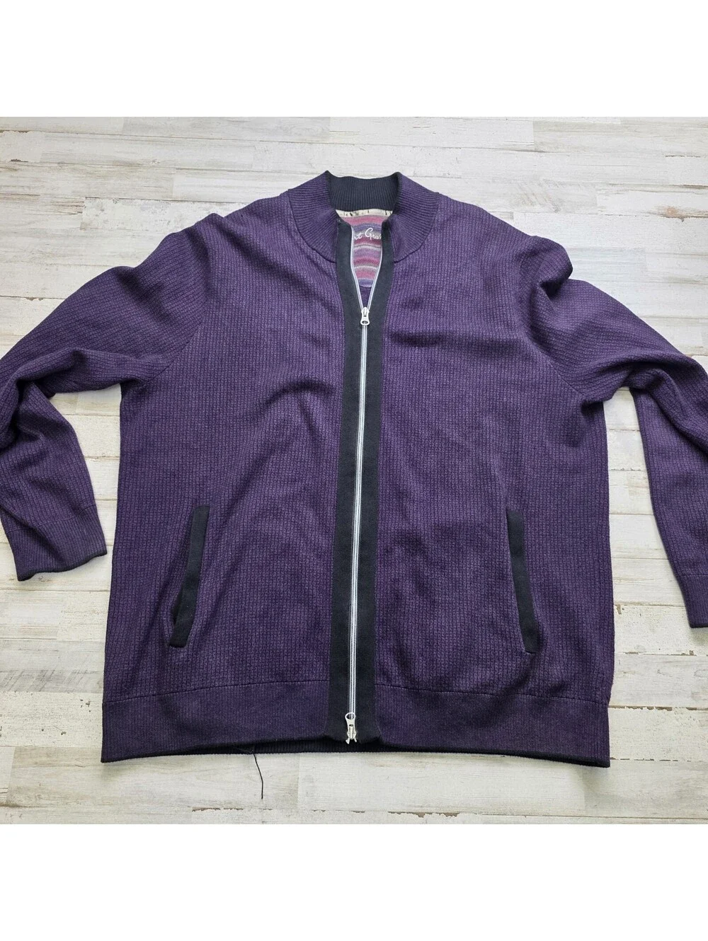 Robert Graham Full Zip Purple Sweater Men's 2XL - Pockets Casual Comfort